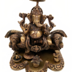Brass Ganesh Sitting On Throne With Umbrella -10 Inches