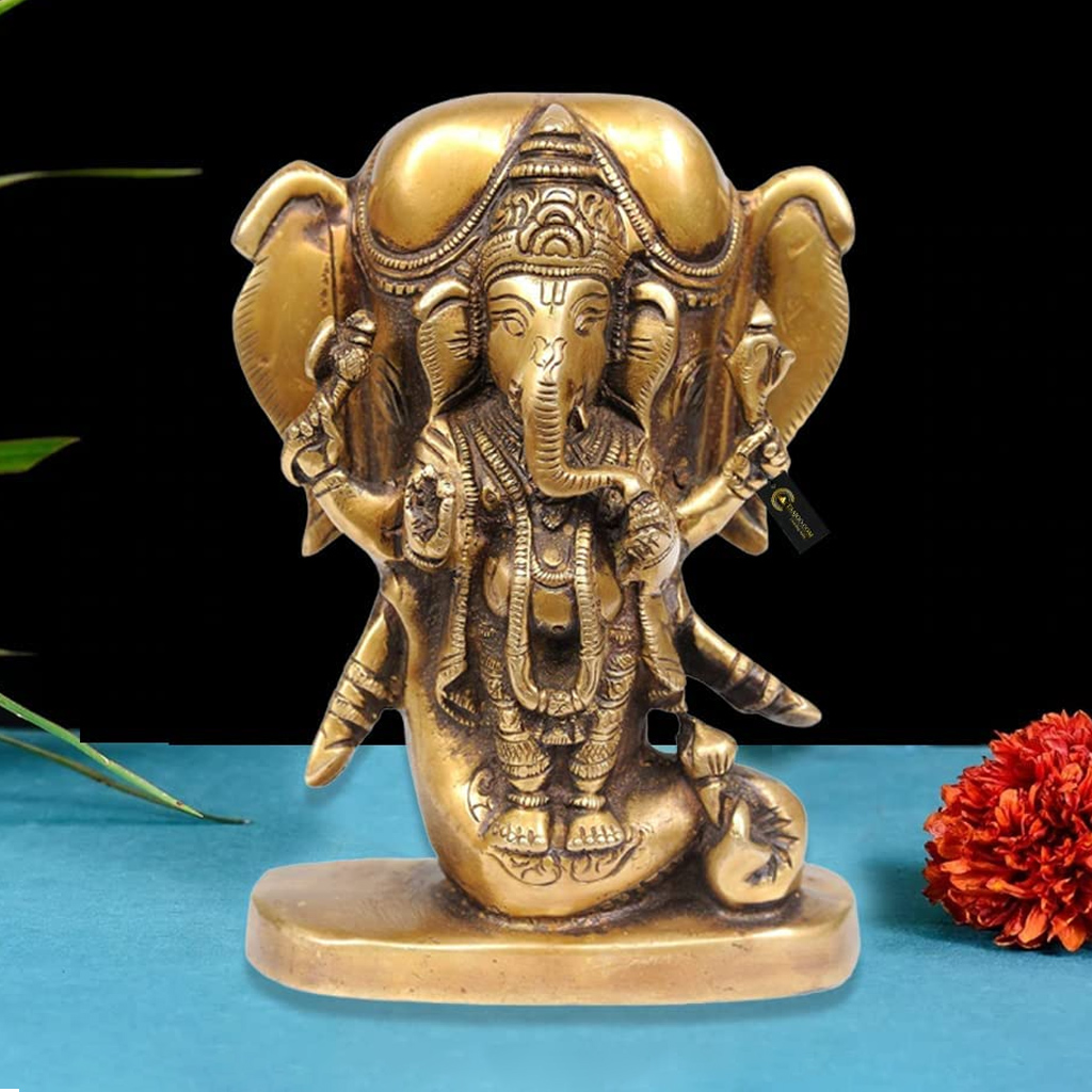 Lord Ganesha Standing in the Backdrop of Elephant Head - Brass Statue ...