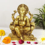 Brass Lord Ganesha Statue Sitting For Temple And Home Decorate