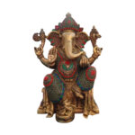 Brass Lord Ganesha Sitting on Singhasana Lord of Wisdom