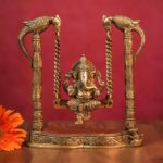 Brass Lord Ganesha Idol on Parrot Swing Jhoola For Home Decor