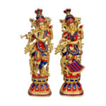 TAAJOO Radha Krishna Statue Hindu God Religious Figurine Idol Turquoise Handwork Big Murti