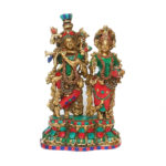Carved Radha Krishna Statue with Multicolour Stone Work