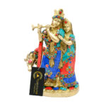 TAAJOO Brass Radha Krishna Idol Figurine with Cow Showpiece Beautifully Designed Stone Work