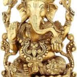 Brass Ganesha Sitting on Lotus Statue/ Idol
