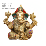 Brass Ganesha Statue for Home/Office/Pooja-Multicoloured