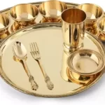 BRASS MAHARAJA DINNER SET | PITAL THAALI SET | BRASS UTENSILS | DINNERWARE Dinner Set  (Gold)