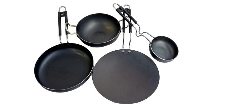 Aura Non-stick Cast Iron Cookware 4 Piece Set: Kadai (Couldron) | Fry Pan | Tawa | Tadka Pan
