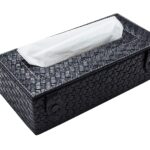 Leather Rectangular Tissue Paper Box with Button Vegan Leatherette