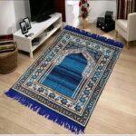 Chenille Anti-Skid Muslim Islamic Jainamaz/Prayer mat (Blue, Chenille, 4×2 Feet)