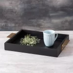 Wooden Black Serving Tray Gold Handles For Home