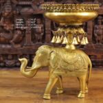 Ethnic Design Brass Urli Over Brass Elephant Showpiece.