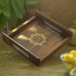 Golden Mandala Square Wooden Tray for Home, Office