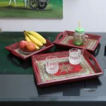 Hand-Painted Wooden Serving Tray Set of 3 | Serving Tray Set / Table Decor /Wooden Trays