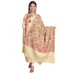 Women’s Kashmiri Wool Blended Shawl Embroidered by Kashmiri Artisans, (Large Size – 40 x 80 Inches)