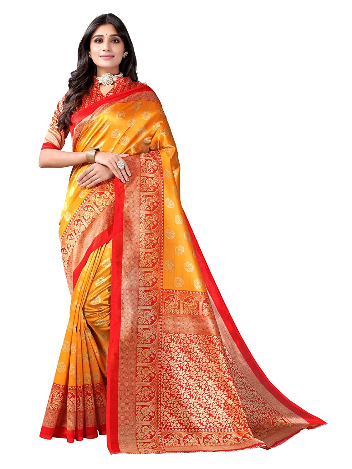 Women’s Printed Poly Silk Saree with Blouse
