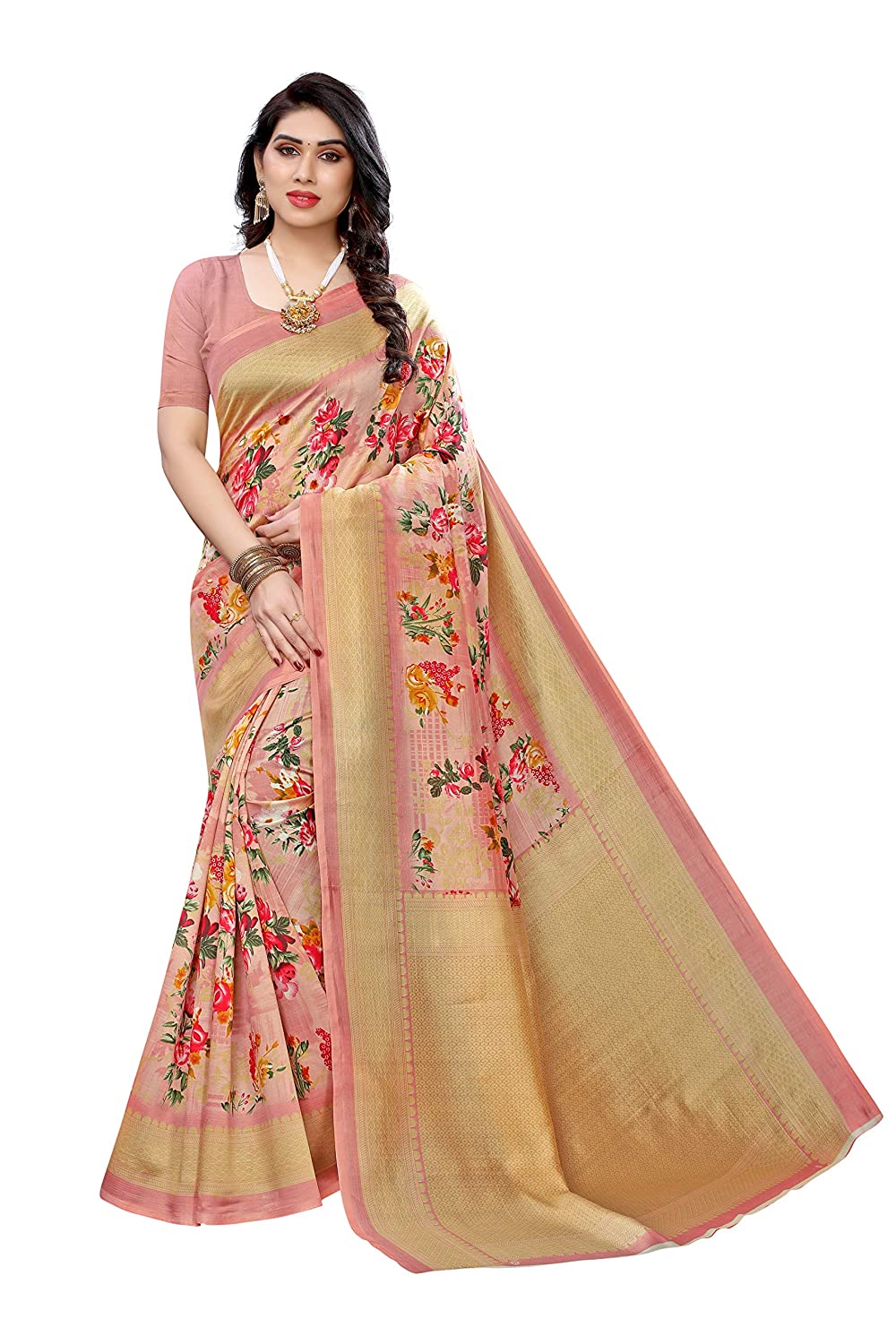 Women Art Silk Lace Printed Saree With Blouse Piece