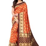 Womens Art Silk Printed Saree With Blouse Piece- Orange Colour