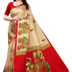 Printed Fashion Art Silk Saree With Blouse Piece(Beige, Red)