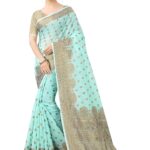 Women’s Banarasi Cotton Silk Zari Butta/Butti Golden Zari Border With Blouse Piece