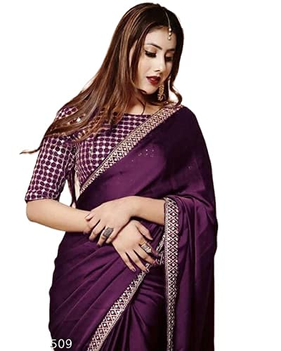 Women’s Silk Embroidery Border Saree with Heavy Work Blouse Unstitched Piece