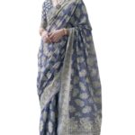 Women’s Lucknowi Chikankari Linen Cotton Woven Sarees For Women with Blouse Piece