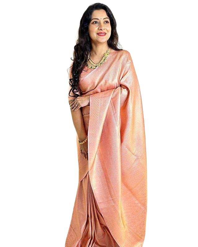 Banarasi Soft Lichi Silk Saree Beautiful Jacquard Rich Pallu Design Work Zari Woven Kanjivaram Silk Style Saree With Soft Lichi Silk Blouse Piece