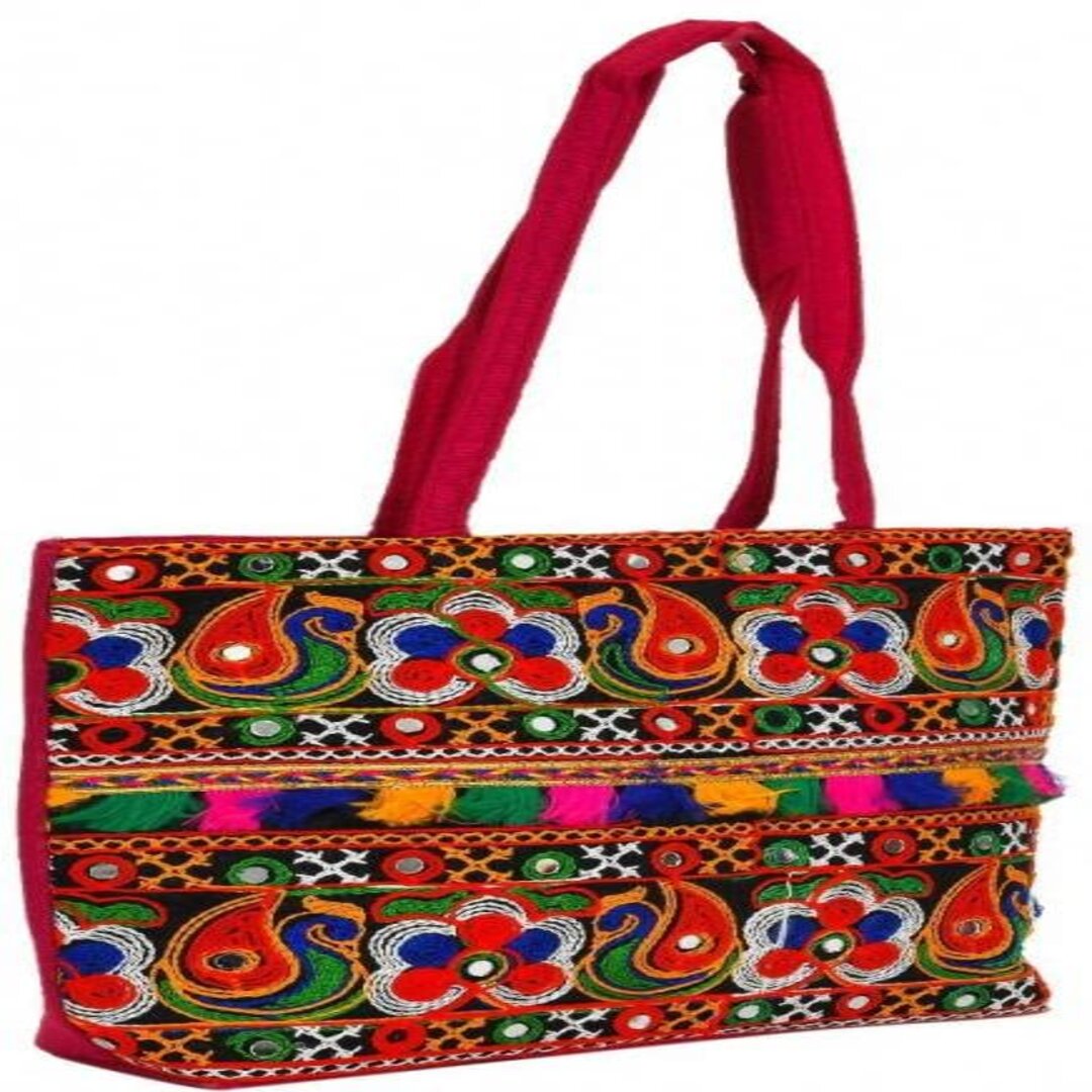 Rajasthani Tribal Handmade Multicolor Cotton With Embroided Resham Dori  Shoulder U-Shaped Handbag (Babal Resham Banjara Chand Clas Coti) - Tribes  India