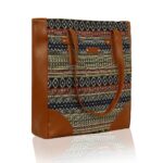Womens Tote Shopping Hand Bag Jacquard Fabric With Faux Leather