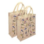 Eco-Friendly Jute Bag,2 Pack Yoga Printed Tiffin/Shopping/Grocery Hand Bag with Zip & Handle for Men and Women