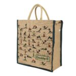 Eco Reusable Yoga Print Jute Cloth Carry Lunch Tiffin Bag with Zip Reinforced Handle