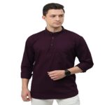 Men’s Casual Cotton Short Kurta Shirt with Mandarin Collar