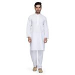 Kurta Men’s Cotton White Festive Ethnic Wear Solid Straight Kurta Pyjama Set