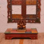 Red Hand Painted Wooden Chowki