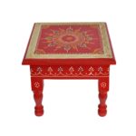 Wood And Mdf Painted Chowki -Red Colour