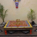 Yellow And Red Chowki Wooden