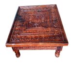 Brown Hand Curved Wooden Chowki For Multipurpose Use