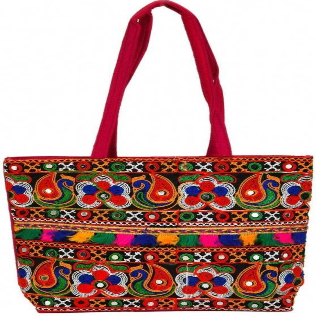 Cotton Traditional Ethnic Rajasthani Jaipuri Embroidered Handbag/Sholder Bag/Hand Bags for Girls Women (Pink)
