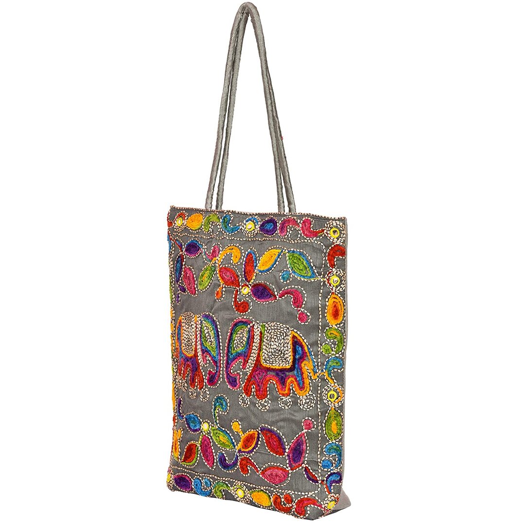 Tote Bag for Women with Zip – Cotton Double Strap Ethnic Rajasthani Mirror Hand Bag