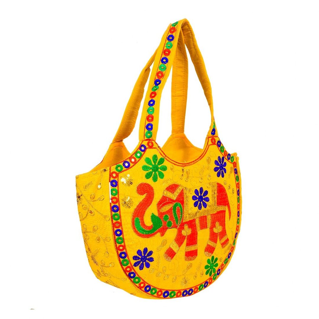 Yellow Cream Indian Rajasthani Handbags for Women Girls