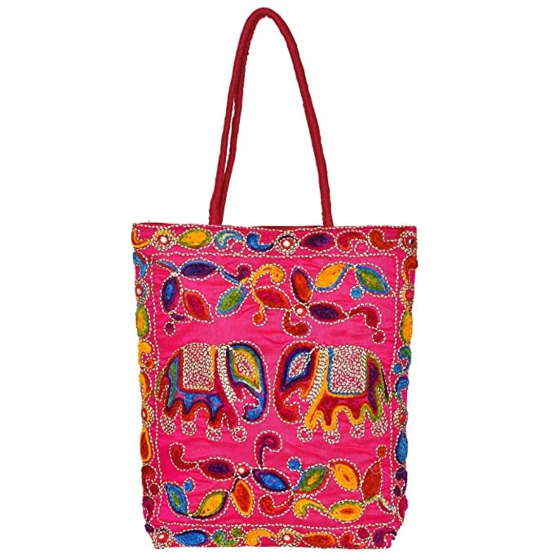 Bag for Women with Zip – Cotton Double Strap Ethnic Rajasthani Mirror Work Design Embroidered Bags
