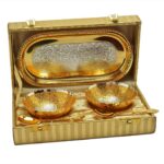 German Silver Bowl Spoon and Tray for Gifts Set of 5 | Golden and Silver