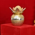 Gold-Silver Plated Pooja Kalash, German Silver Kalash for Pooja Home, Temple Use