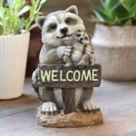 Welcome Sign Raccoon Outdoor Garden Decor 11.8 Inch Resin Ornament Front Door Greeting Statue