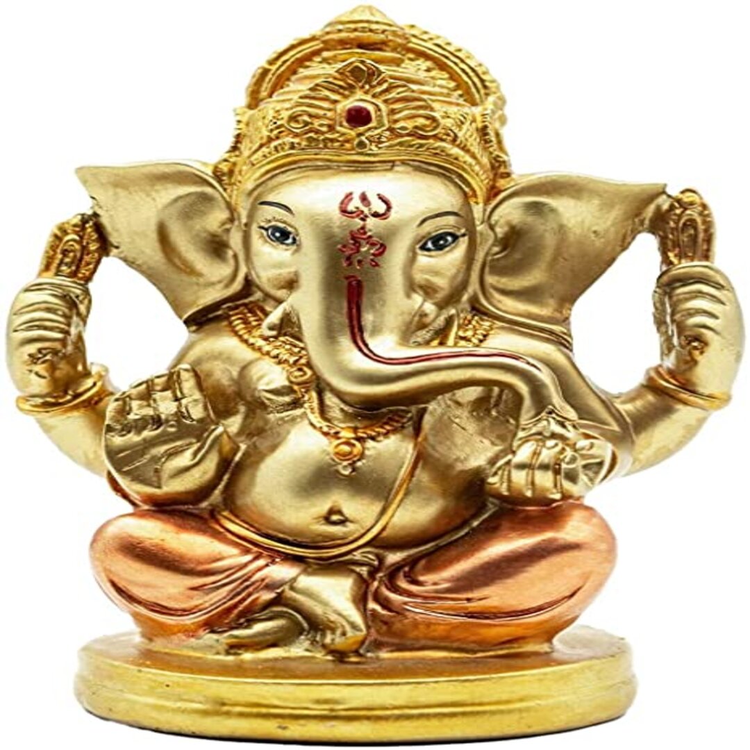 Resin Ganesha Sitting Statue Idol Figure, Standard size, Multicolor