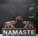Metallic Hand Crafted Painted Antique Decorative Namaste Welcome Elephant Pair of Iron