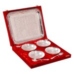 German Silver, Plated Traditional Bowl Set of 9 Pcs with Velvet Box (Silver 1)