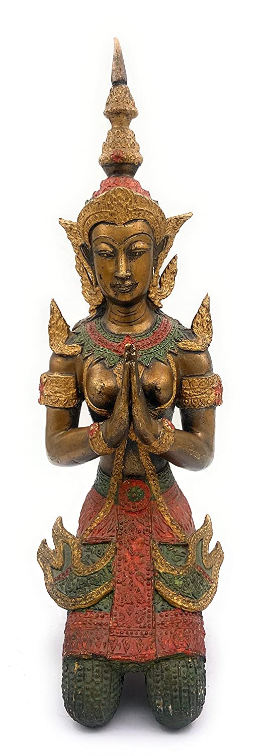 South Indian Arts Brass Antique Welcome Lady Sculpture, WEL Come Lady Idol in Namaskar for Home Décor