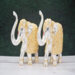 24 Carat Pure Gold Coated & 999 Pure Silver Elephant Idol with Trunk Up for Pooja