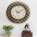 Brass Coated Wooden Clock For Wall And Home Decor
